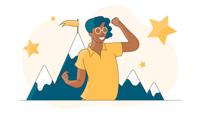a person celebrating after scaling a mountain after working with a life coach 