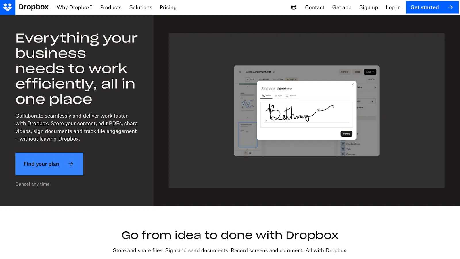 dropbox team collaboration software homepage