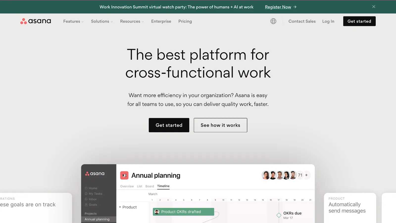 asana home page for collaboration software
