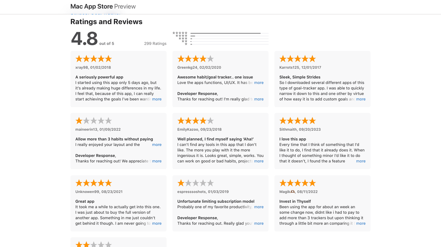 strider goal tracking app reviews