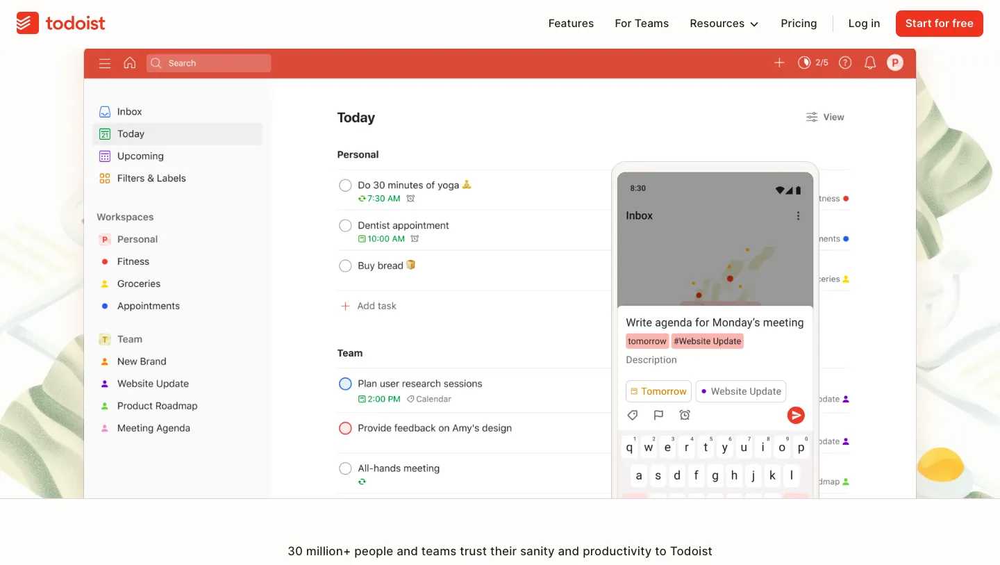 todoist goal setting app home page