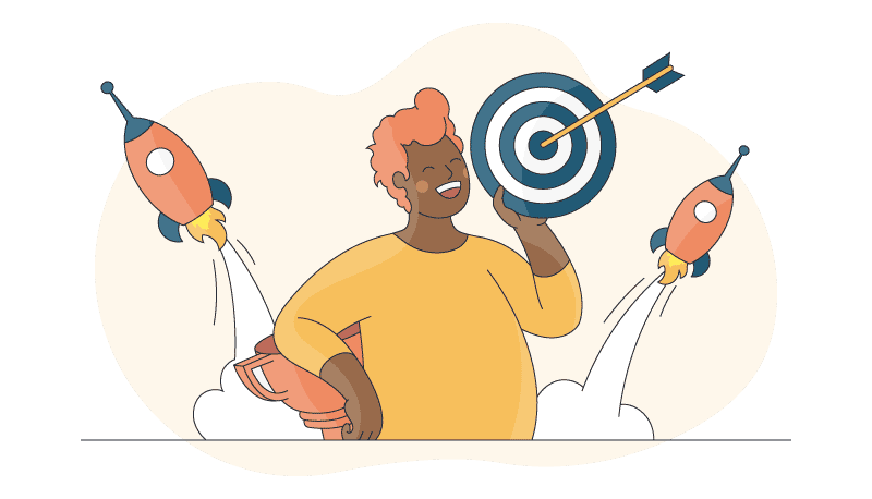 a person holding a target with a bullseye and a trophy because they completed their career planning 