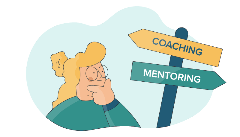 a woman thinking about the difference between coaching and mentoring
