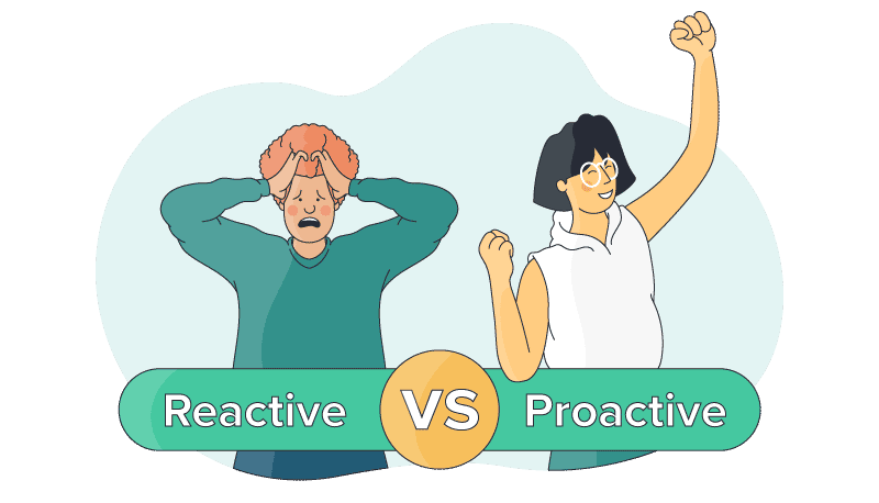 An illustration showing visual difference between a reactive person and a proactive person