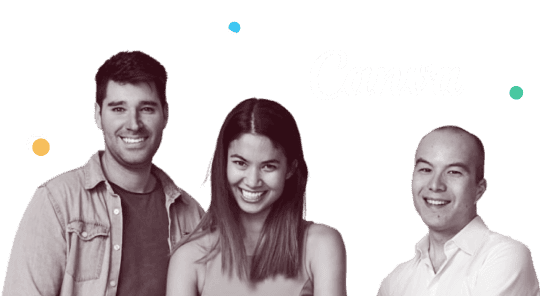 Three smiling people from Canva.