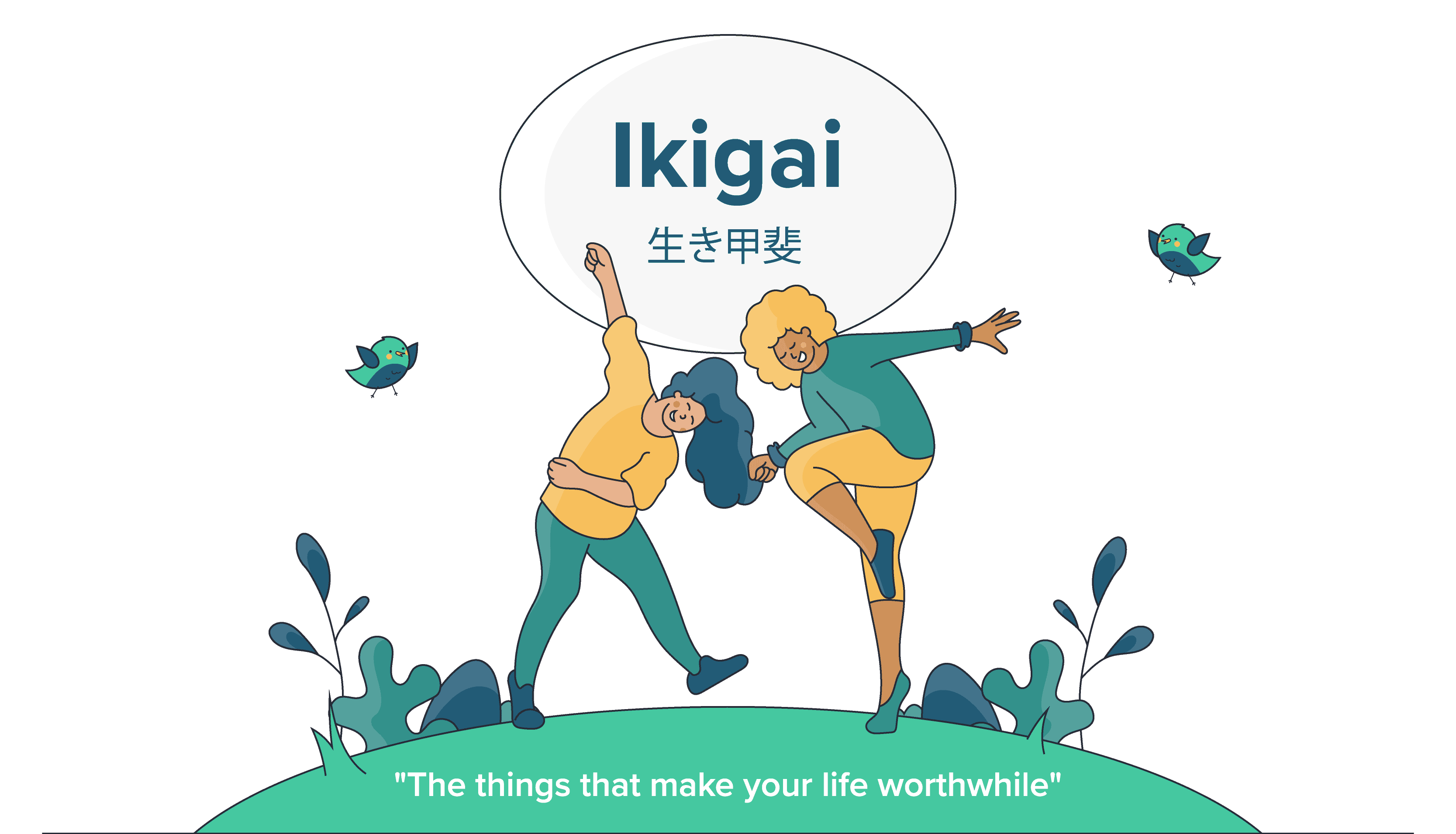 Two persons dancing with joy understanding the meaning of igikai